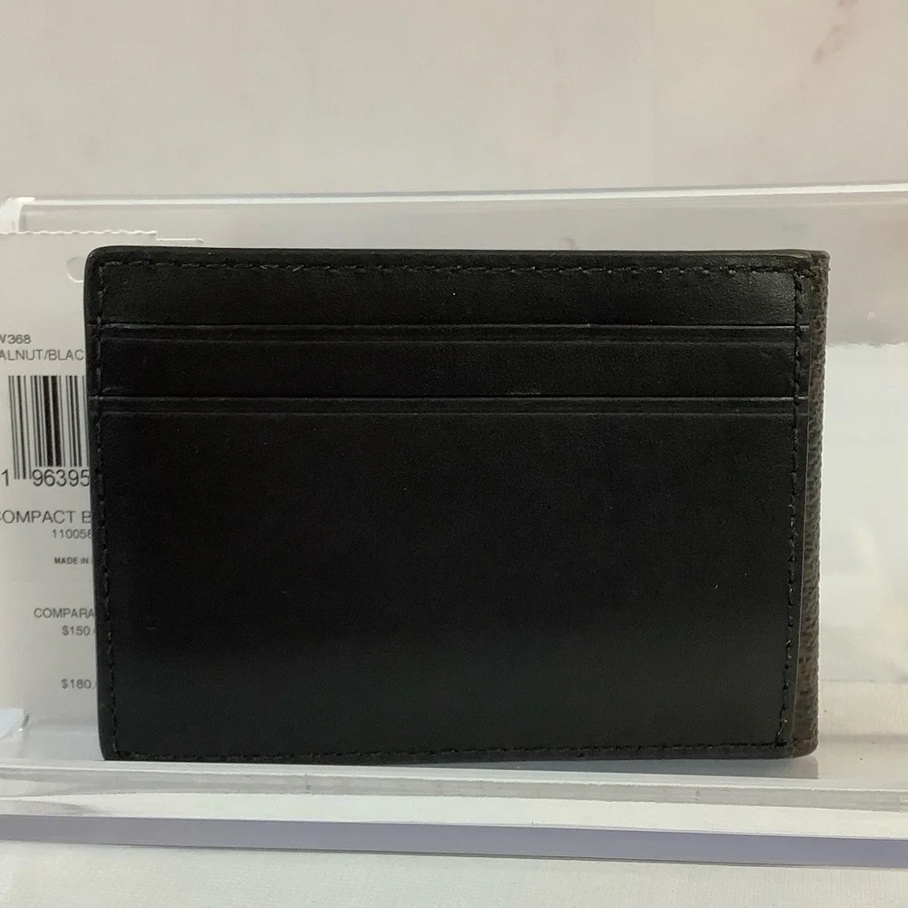NWT Coach Compact Black and Brown Billfold Signature Card Holder